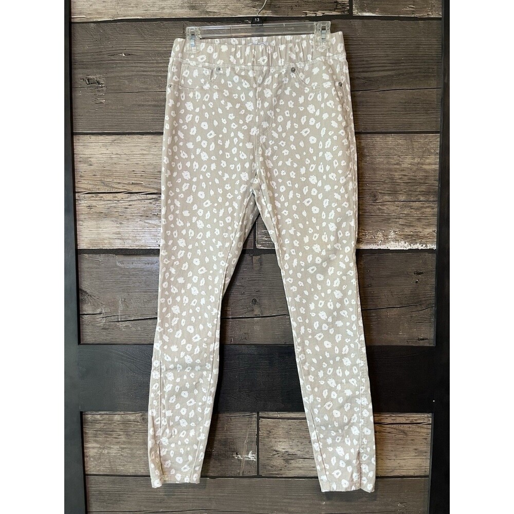 Mud Pie Women's Frye Slit-Hem Pull on Jeans Small Taupe Cheetah Print